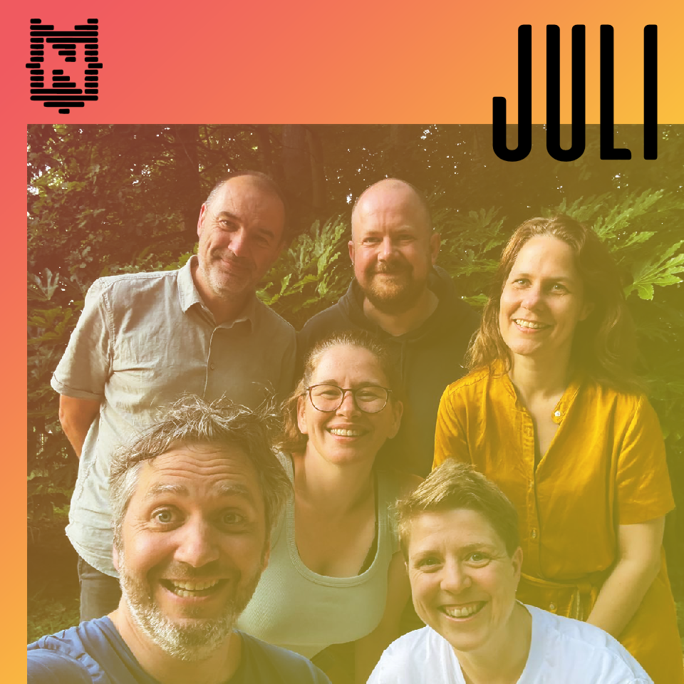 Groepsfoto juli 2025: Peter, Bart, Marian, Els, Lieven, Hetty