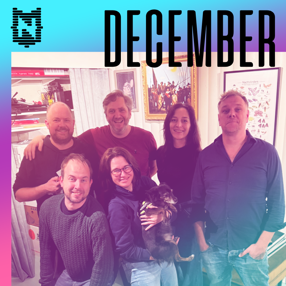 Groepsfoto december 2025: Bart, Lieven, Natha, Koen, Jeroen, Els, Poncho